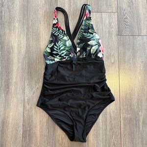 Cupshe - Floral Black One-Piece Swimsuit
